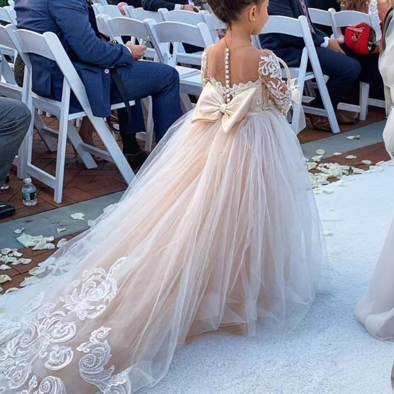 Mesh Applique Bow Long Sleeve Maxi Dresses - image 2