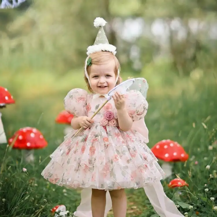 Organza Bow Short Sleeve Midi Dresses - Light Pink - 15-16Y - image 1