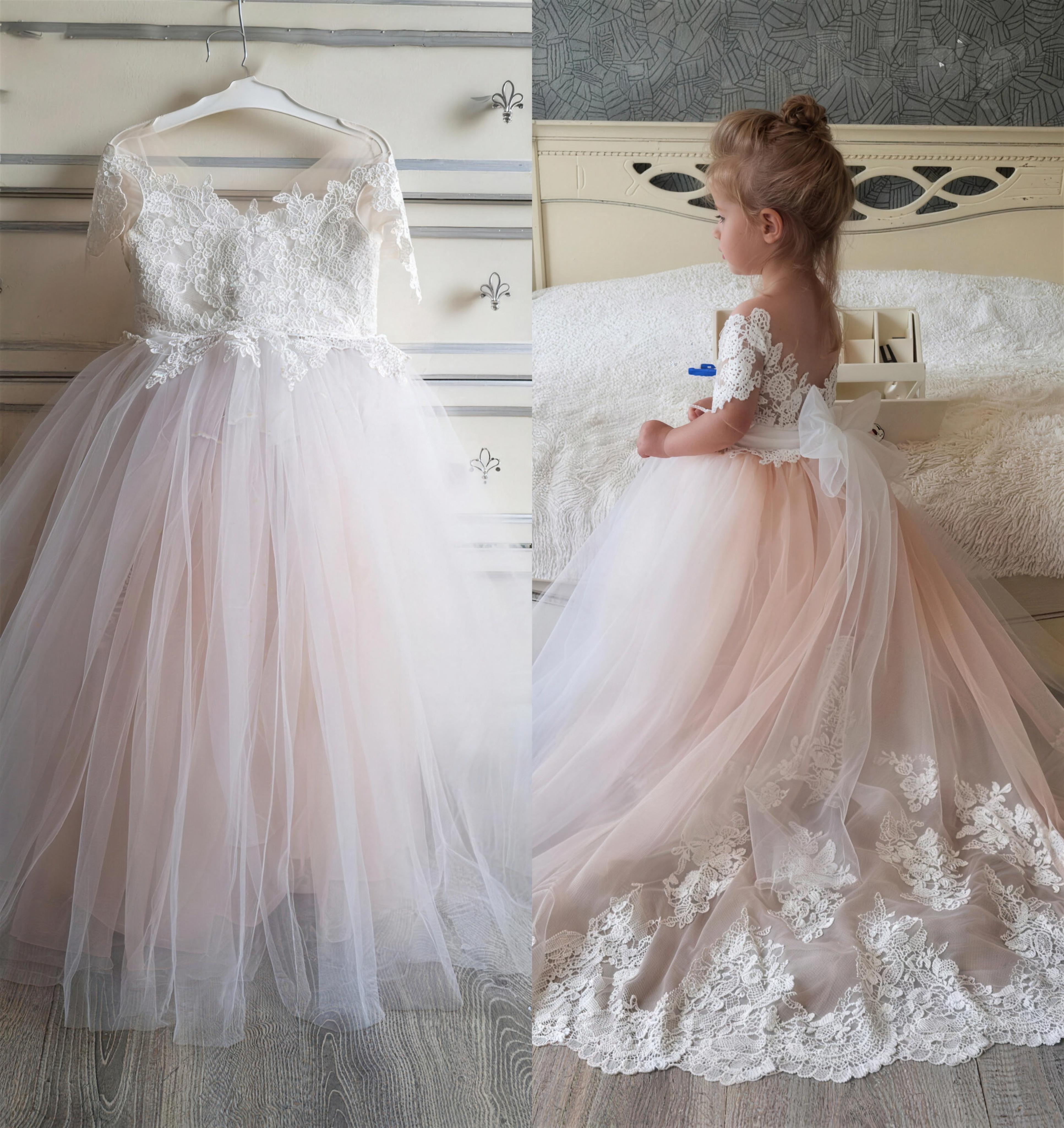 Mesh Applique Bow Long Sleeve Maxi Dresses - Light Khaki - 15-16Y - image 1