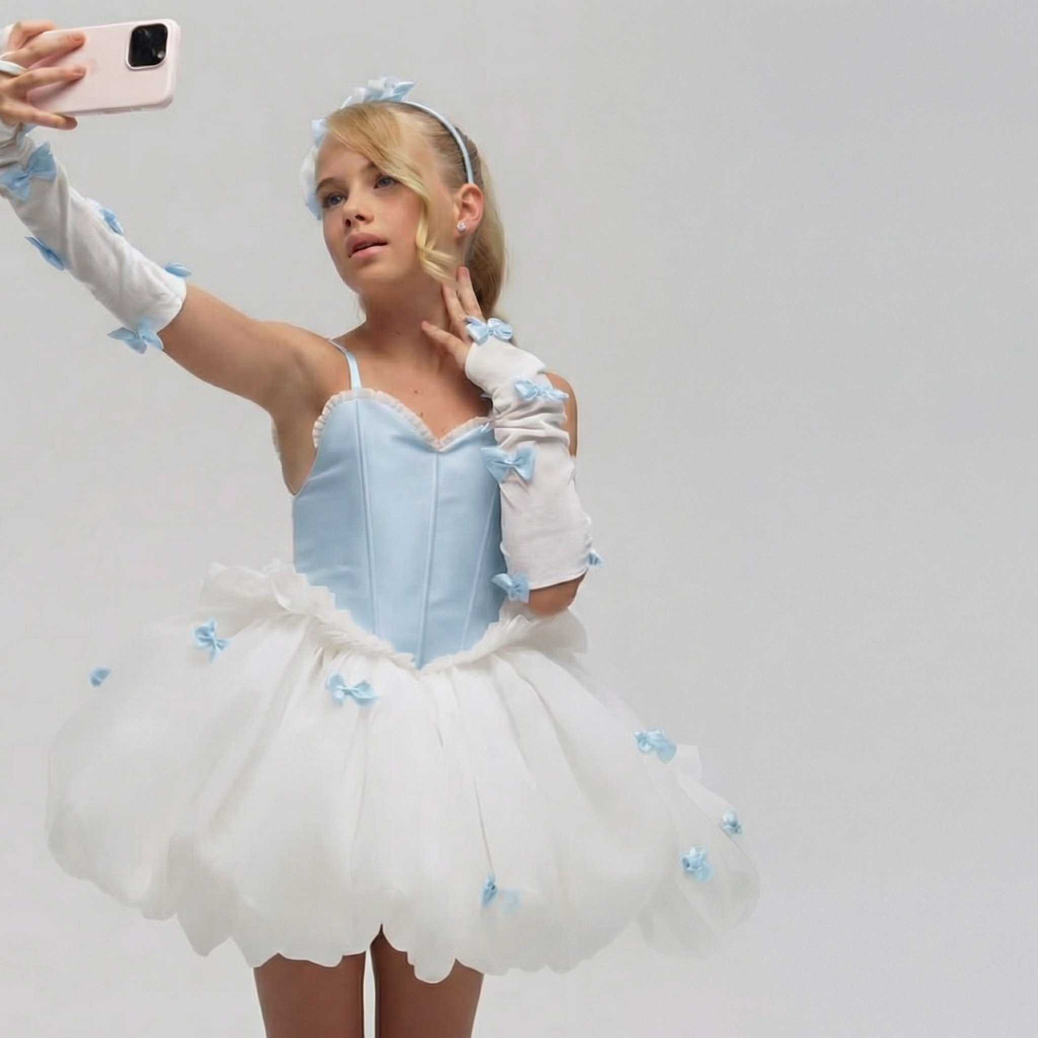 Satin Bow Ballet Sleeveless Short Dresses Without Gloves - Blue - 8Y - image 7