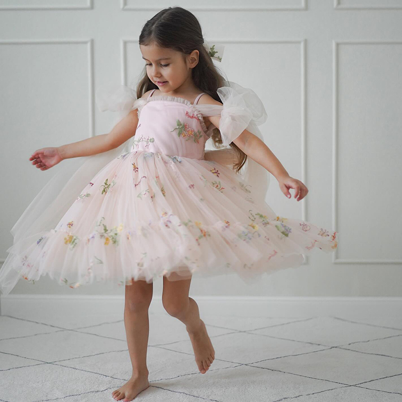 Mesh Floral-embroidered Sleeveless Mid-long Dresses - image 13