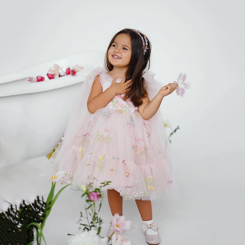 Mesh Floral-embroidered Sleeveless Mid-long Dresses - image 18