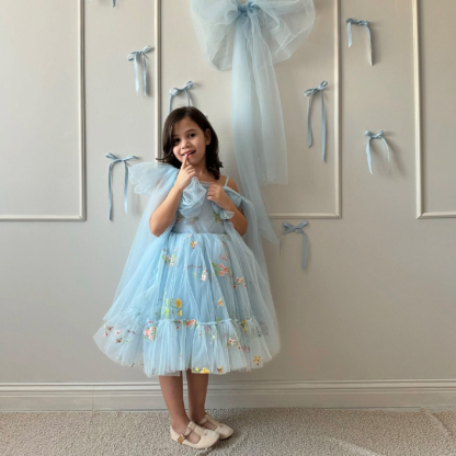 Mesh Floral-embroidered Sleeveless Mid-long Dresses - image 5