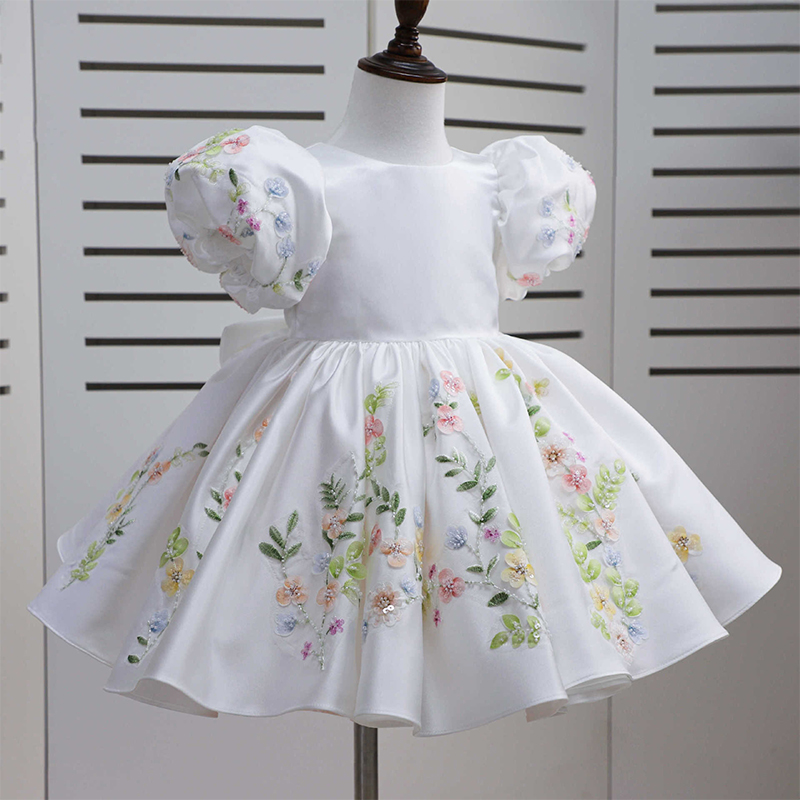 Satin Rosette Bow Short Sleeve Midi Dresses - White - 15-16Y - image 1