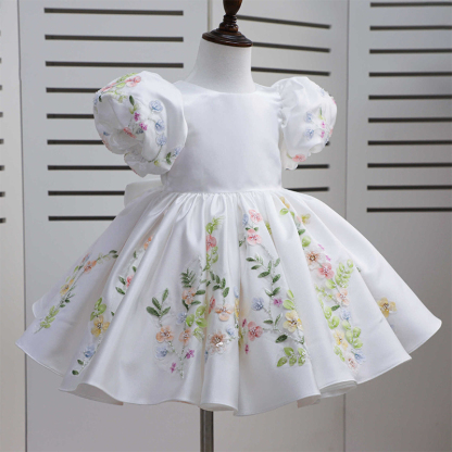 Satin Rosette Bow Short Sleeve Midi Dresses - White - 15-16Y - image 1