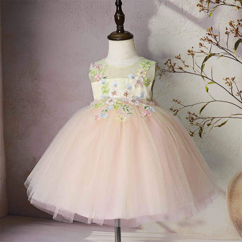 Mesh Rosette Sleeveless Midi Dresses - Light Yellow - 6-8Y - image 1