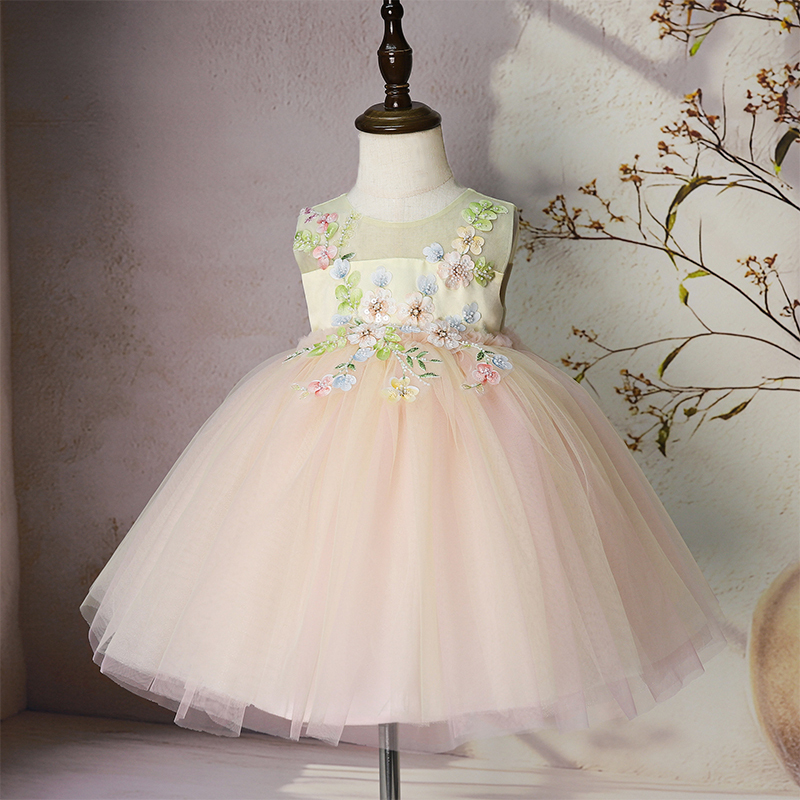 Mesh Rosette Sleeveless Midi Dresses - Light Yellow - 6-8Y - image 1