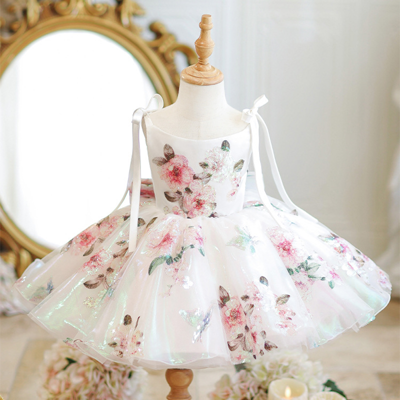 Satin Bow Sequins Sleeveless Midi Dresses - White - 10-11Y - image 1