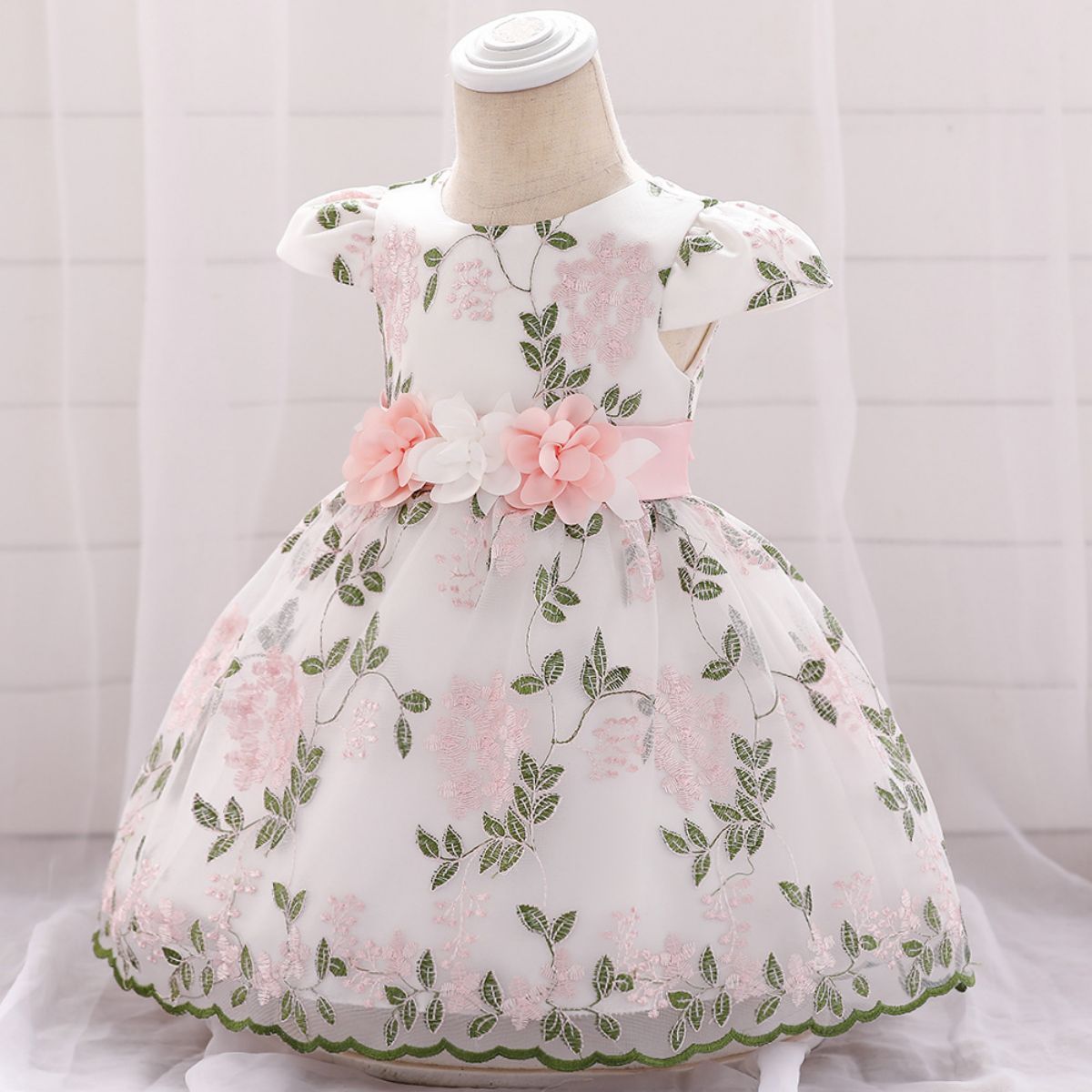 Mesh Bow Rosette Cap Sleeve Midi Dresses - image 3