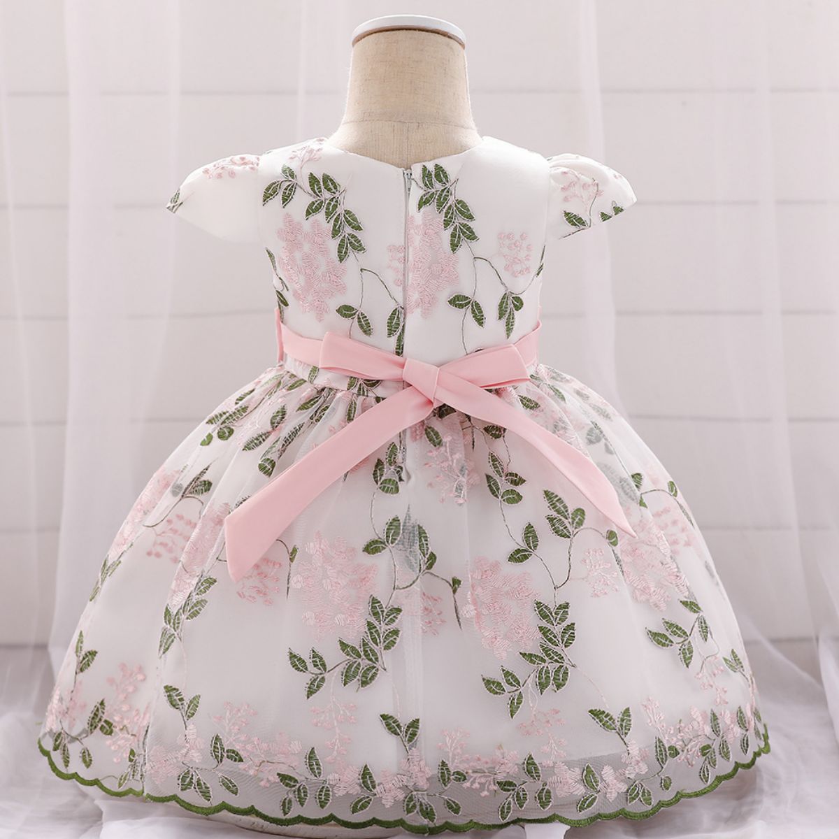 Mesh Bow Rosette Cap Sleeve Midi Dresses - image 4