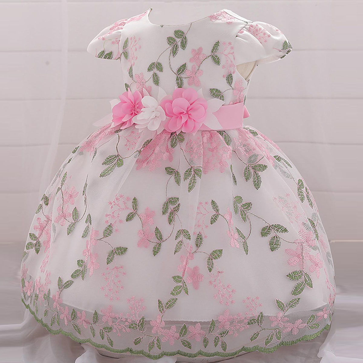 Mesh Bow Rosette Cap Sleeve Midi Dresses - image 9