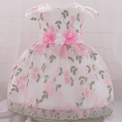 Mesh Bow Rosette Cap Sleeve Midi Dresses - Pink - 5-6Y - image 8