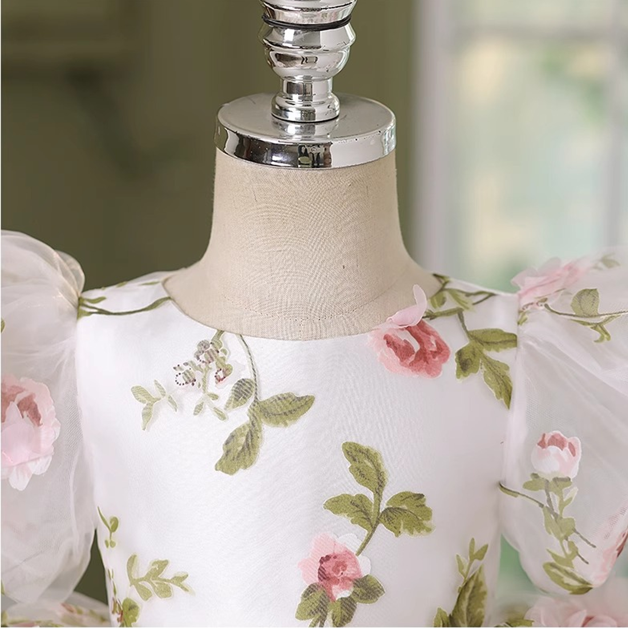 Organza Bow Floral-embroidered Short Sleeve Midi Dresses - image 5