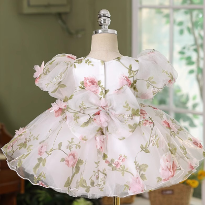 Organza Bow Floral-embroidered Short Sleeve Midi Dresses - image 3