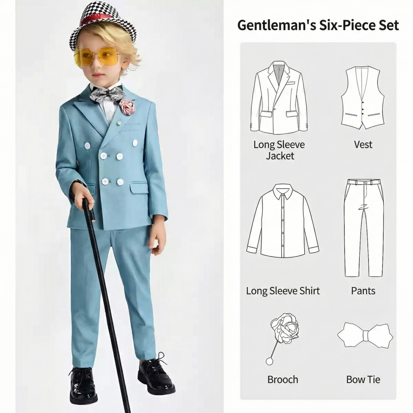 Chemical Fiber Blend Button Long Sleeve Regular Six-piece Formal Suit - 6-piece Set - 170cm - image 3