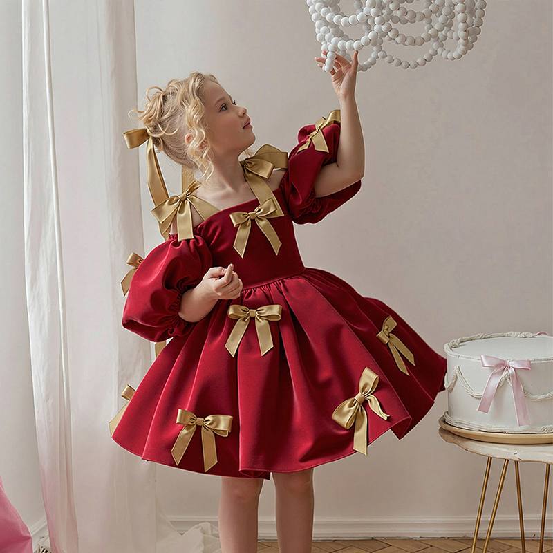 Satin Bow Short Sleeve Regular Dresses - image 9