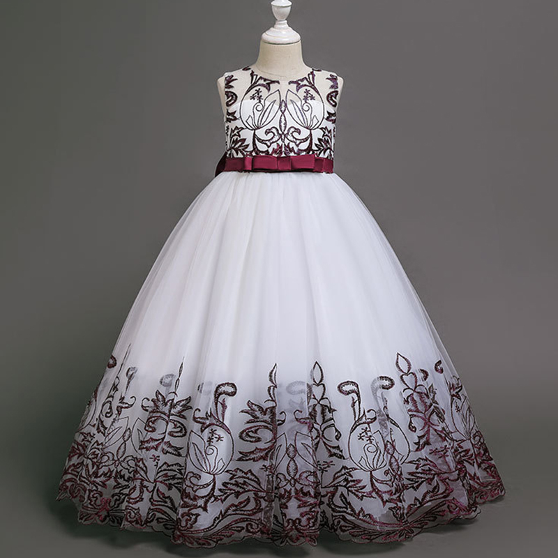 Mesh Applique Sleeveless Maxi Dresses - Red - 12-13Y - image 9