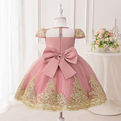 Mesh Lace Bow Lace Short Sleeve Mid-long Dresses - image 2