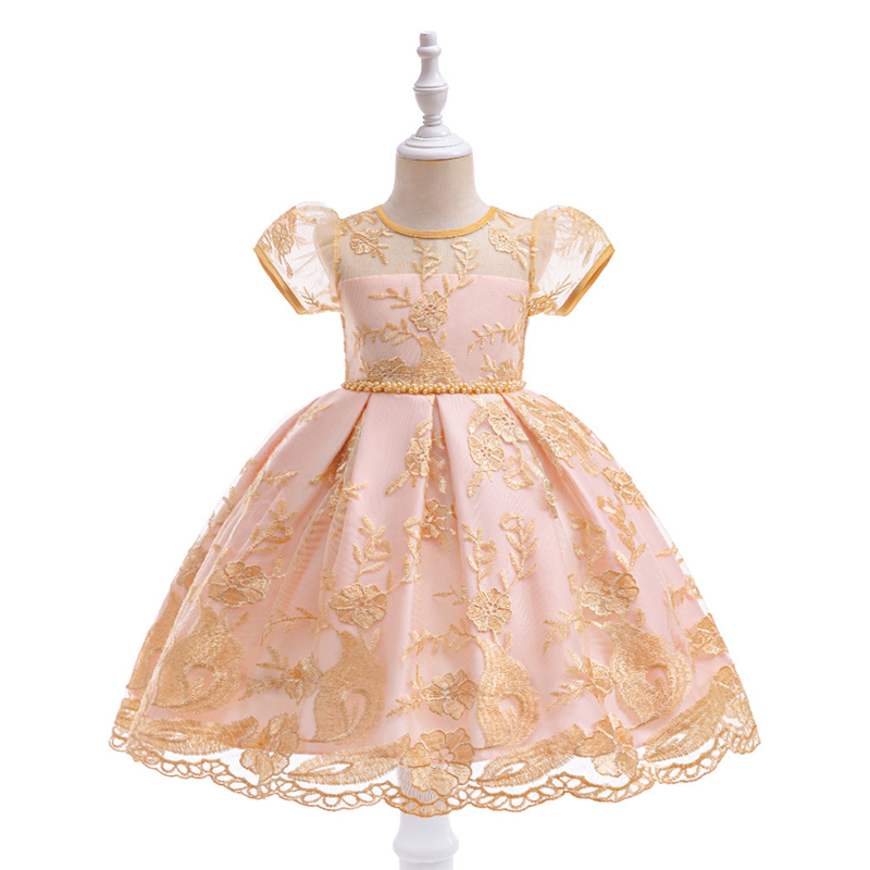 Mesh Lace Bow Lace Imitation Pearls Short Sleeve Mid-long Dresses - image 2