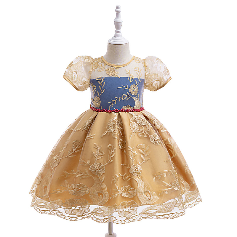 Mesh Lace Bow Lace Imitation Pearls Short Sleeve Mid-long Dresses - Navy Blue - 8Y - image 33