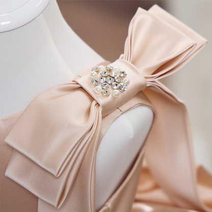 Organza Bow Imitation Pearls Sleeveless Midi Dresses - image 4