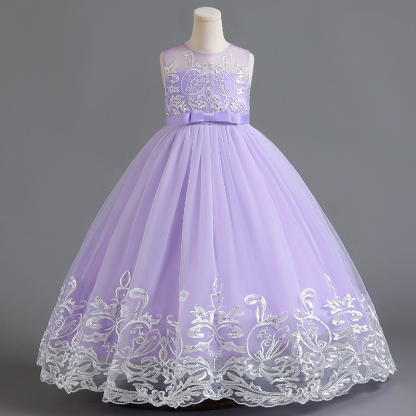 Mesh Lace Bow Lace Sleeveless Long Dresses - Light Purple - 12-13Y - image 21