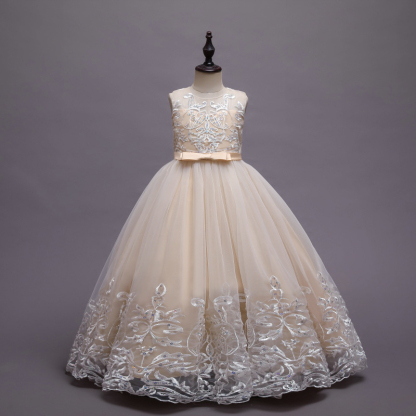 Mesh Lace Bow Lace Sleeveless Long Dresses - Champagne - 12-13Y - image 29