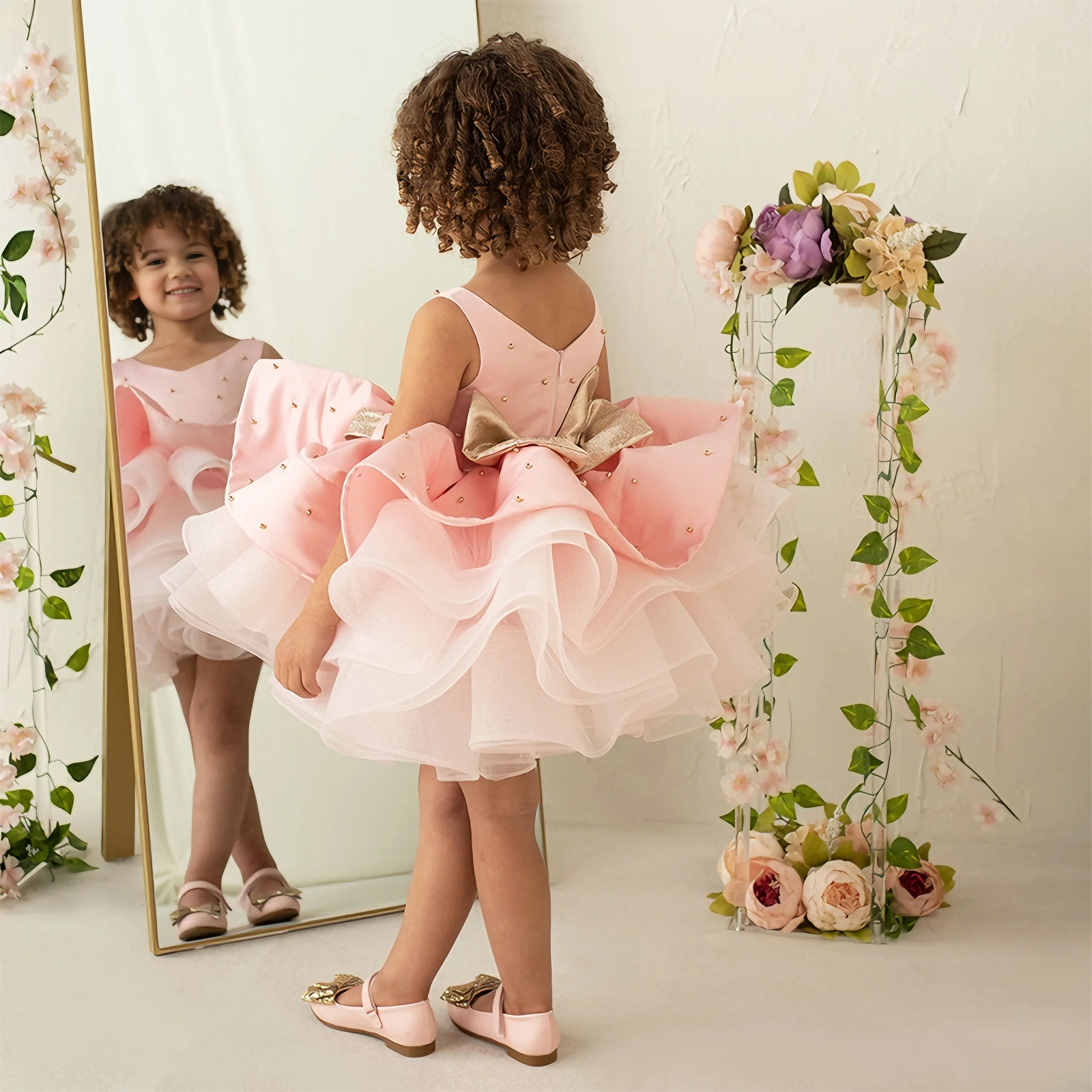 Satin Bow Imitation Pearls Sleeveless Midi Dresses - image 2