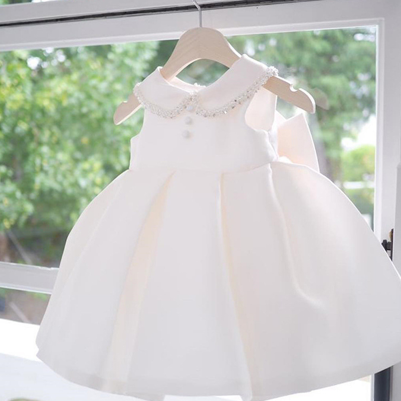 Satin Panel Pearl Midi Dresses - White - 9-11Y - image 1