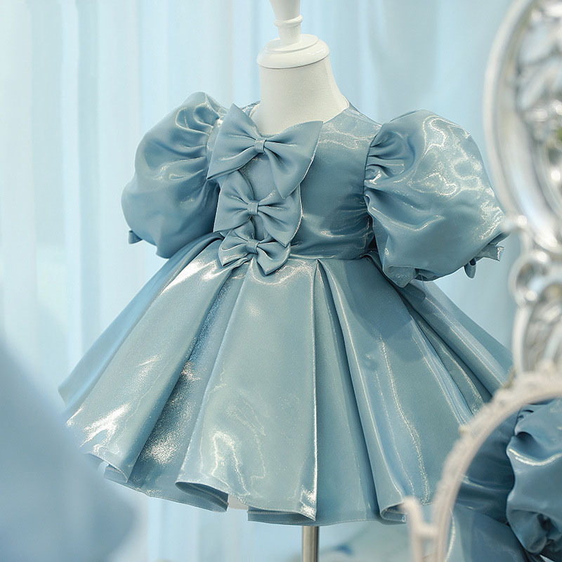 Chemical Fiber Blend Bow Short Sleeve Midi Dresses - image 5