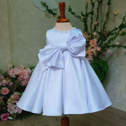 Satin Bow Sleeveless Midi Dresses - White - 15-16Y - image 1