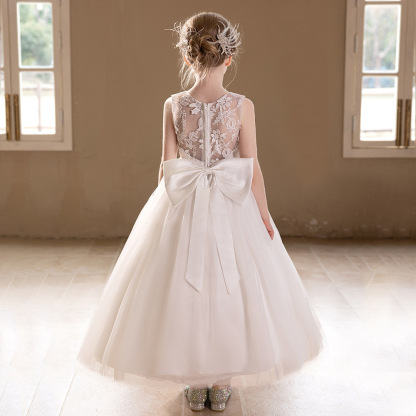 Mesh Bow Sleeveless Maxi Dresses - White - 16Y - image 1