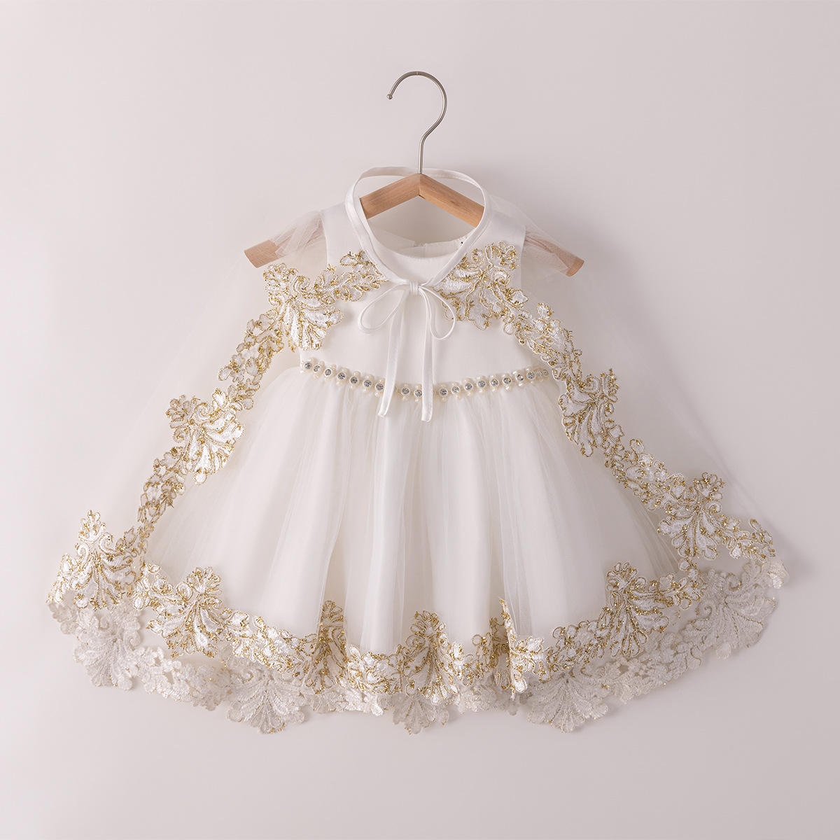 Mesh Lace Edge Pearl Sleeveless Midi Dresses - White - 5-6Y - image 2