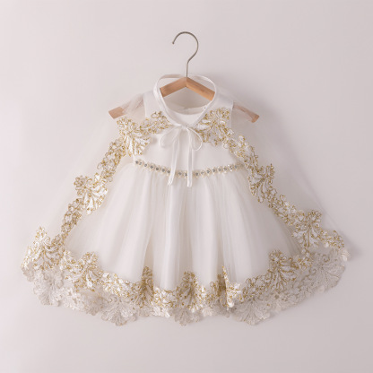 Mesh Lace Edge Pearl Sleeveless Midi Dresses - White - 5-6Y - image 2