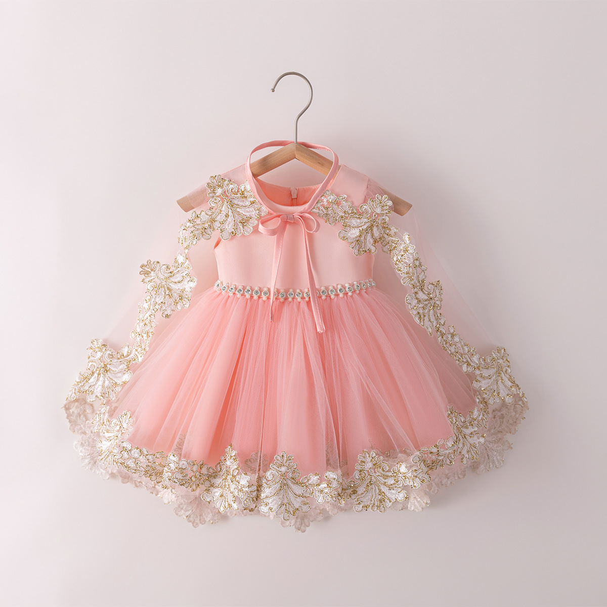 Mesh Lace Edge Pearl Sleeveless Midi Dresses - Pink - 5-6Y - image 9