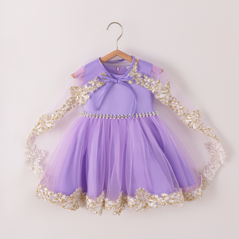 Mesh Lace Edge Pearl Sleeveless Midi Dresses - Purple - 5-6Y - image 19