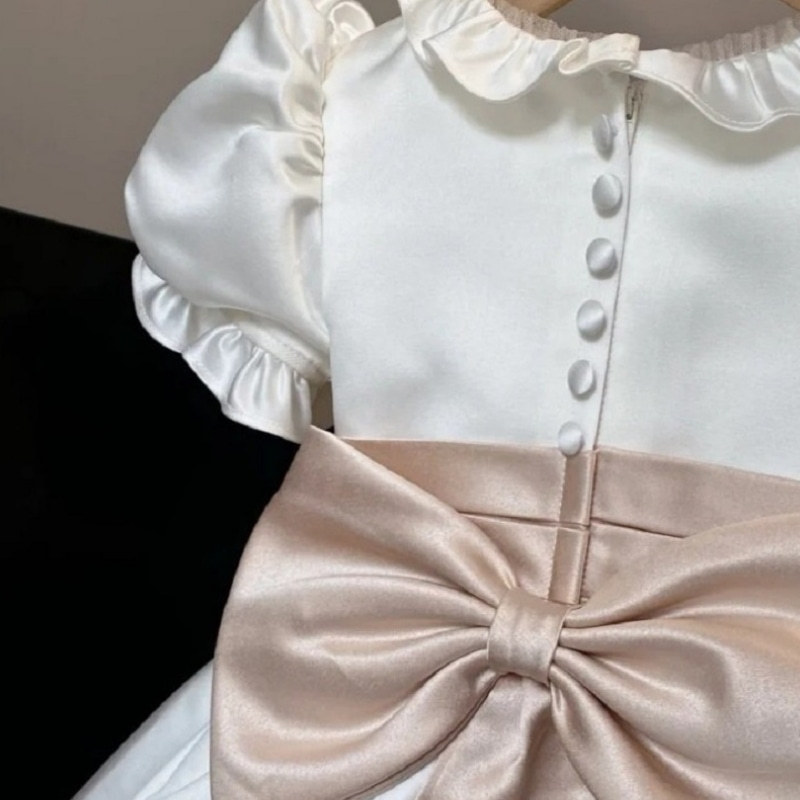 Satin Bow Short Sleeve Midi Dresses - image 8