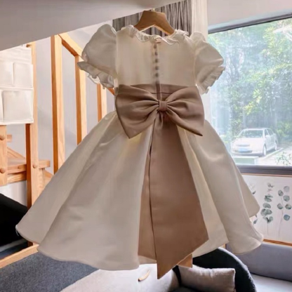 Satin Bow Short Sleeve Midi Dresses - image 6