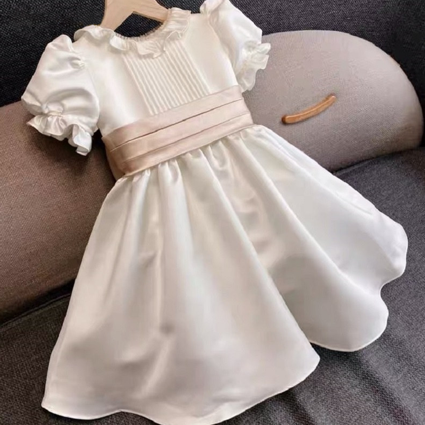 Satin Bow Short Sleeve Midi Dresses - White - 15-16Y - image 1