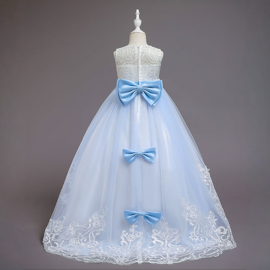 Mesh Bow Lace Sleeveless Maxi Dresses - Blue - 9-10Y - image 6