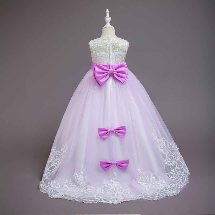 Mesh Bow Lace Sleeveless Maxi Dresses - Purple - 9-10Y - image 11