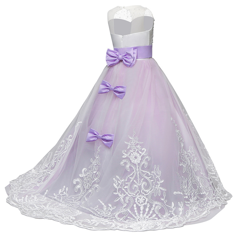Mesh Bow Lace Sleeveless Maxi Dresses - Purple - 11-12Y - image 4