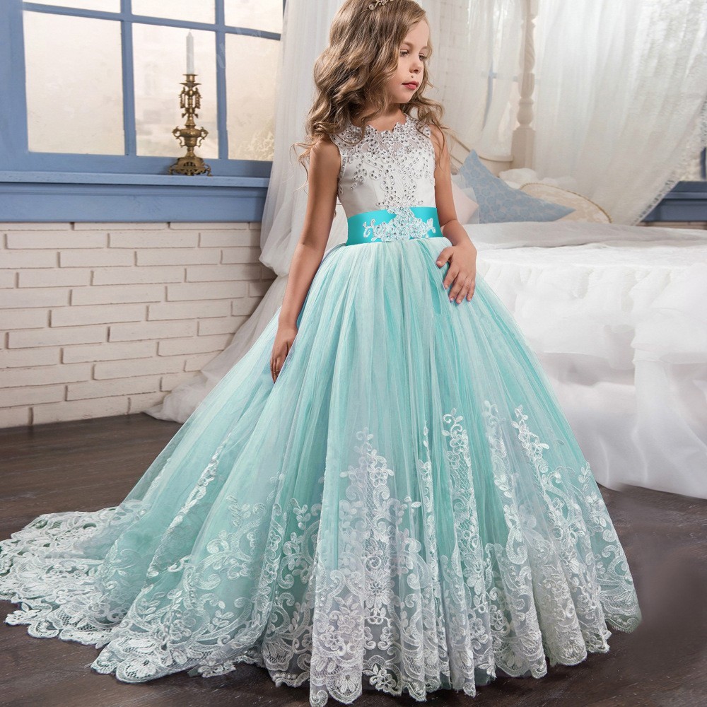 Mesh Bow Lace Sleeveless Maxi Dresses - Green - 11-12Y - image 17