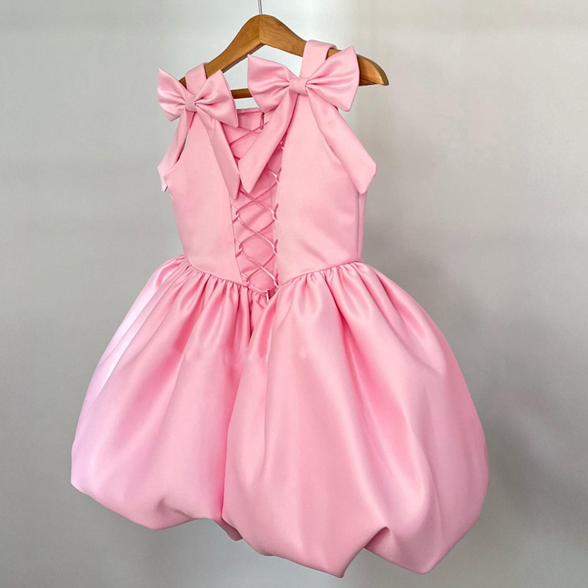 Satin Bow Drawcord Sleeveless Midi Dresses - Pink - 11-13Y - image 1