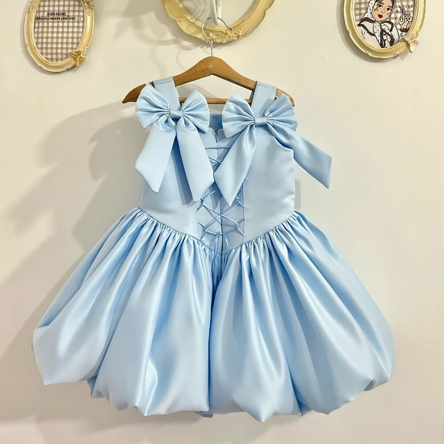Satin Bow Drawcord Sleeveless Midi Dresses - Blue - 11-13Y - image 7