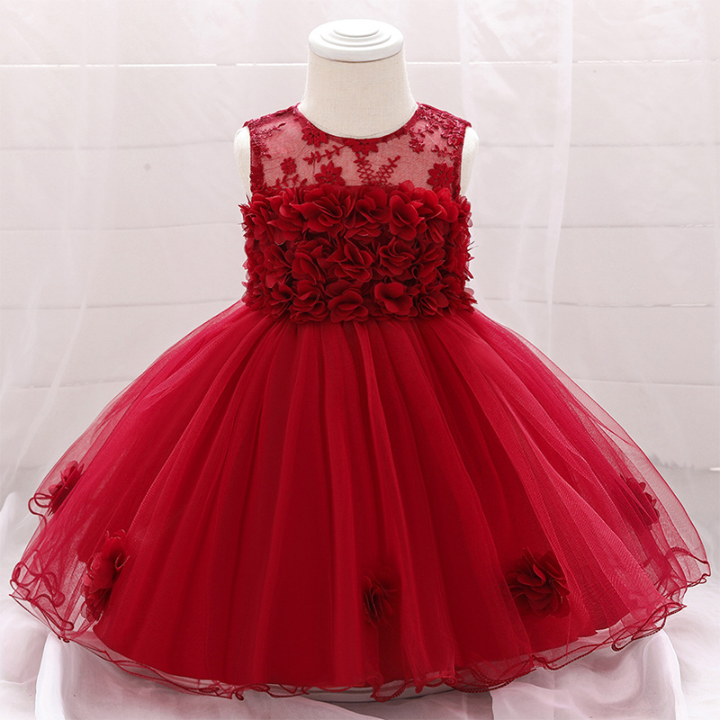 Mesh Rosette Sleeveless Midi Dresses - Red - 1-2Y - image 19
