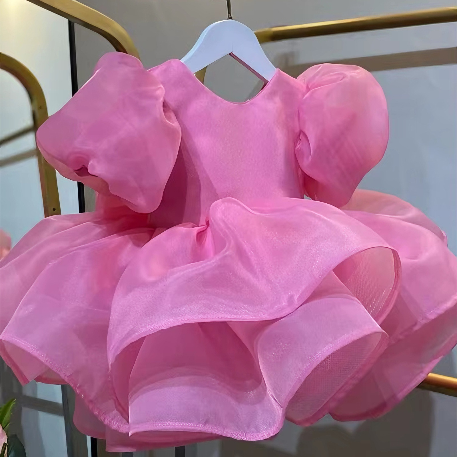 Organza Folds Bow Short Sleeve Midi Dresses - Pink - 15-16Y - image 1