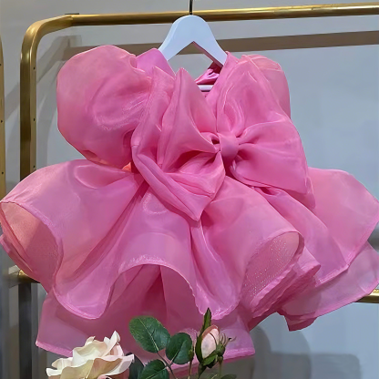 Organza Folds Bow Short Sleeve Midi Dresses - image 6