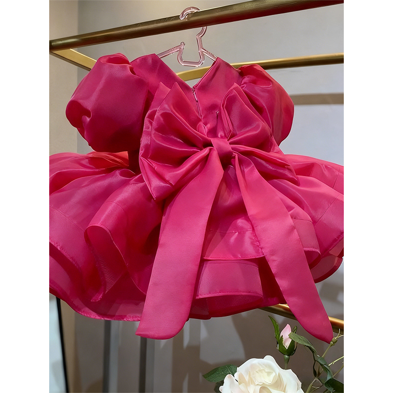 Organza Folds Bow Short Sleeve Midi Dresses - image 9