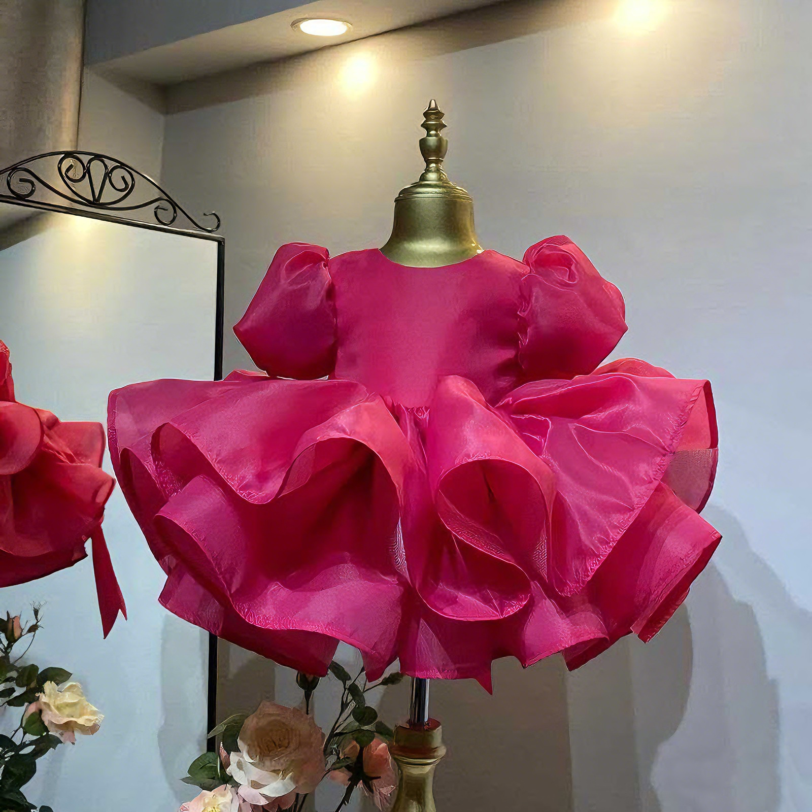 Organza Folds Bow Short Sleeve Midi Dresses - Rose - 15-16Y - image 7